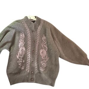 Vintage Fully Fashion Angora Floral Cardigan M Cottagecore Soft Girl 80s